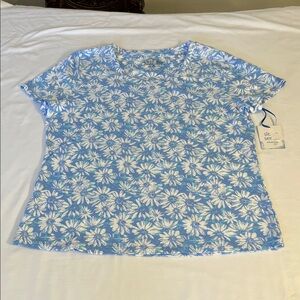 Blue Floral Short Sleeve Women's Top